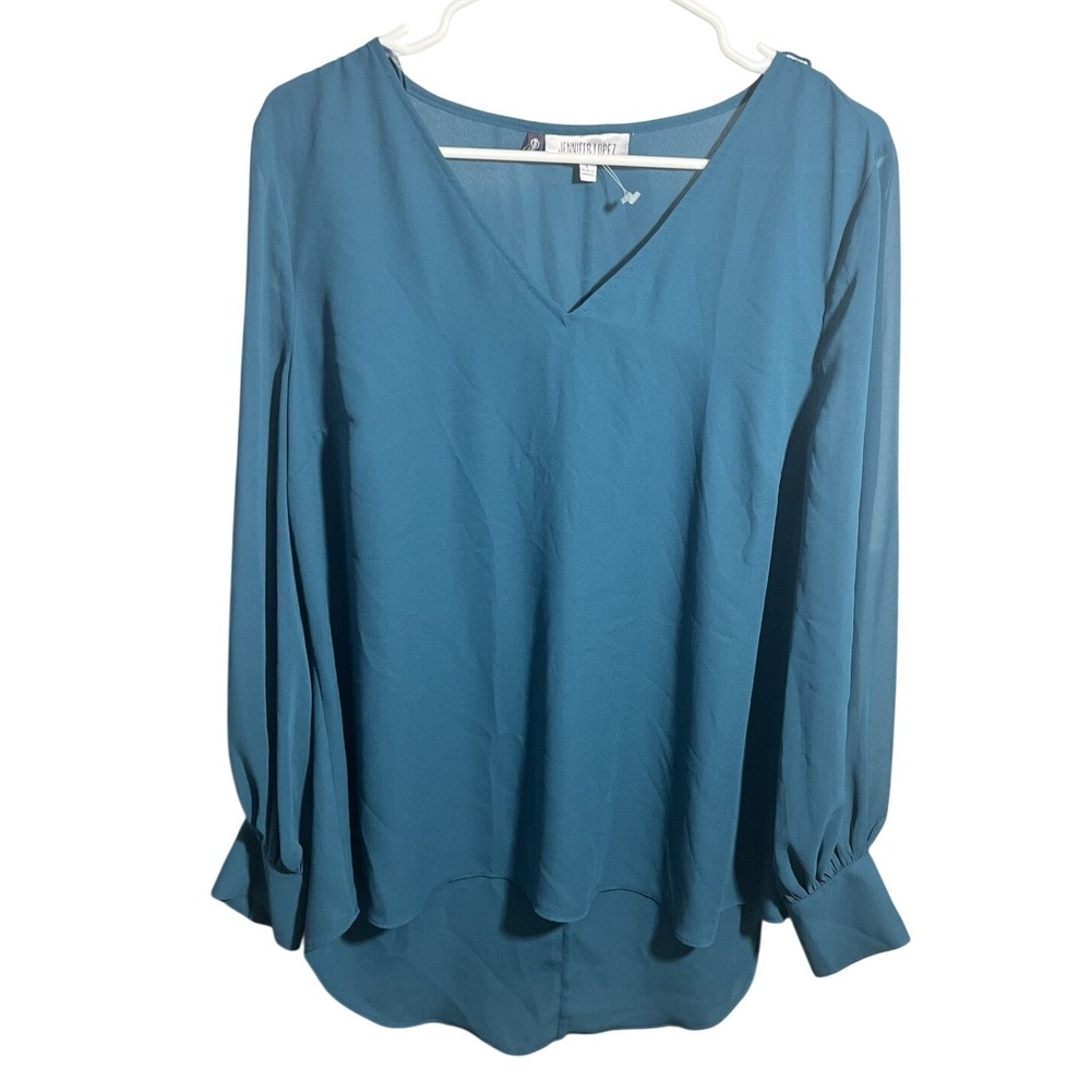 Jennifer Lopez Women's Teal V-Neck Long Sleeve Blouse Top Size L Lightweight